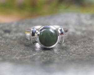 NZ Greenstone Sterling Silver Ring S8 (BA549) Hapopo Pounamu