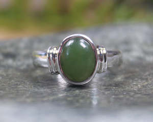 NZ Greenstone Sterling Silver Ring S8 (BA553) Hapopo Pounamu