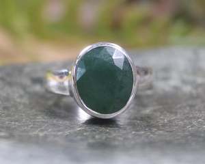 NZ Greenstone Faceted Sterling Silver Ring S9 (BA551) Kawakawa Pounamu