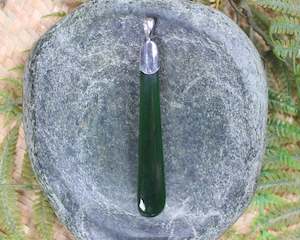 NZ Greenstone Large Sterling Silver Pendant (AT743) Kawakawa Pounamu