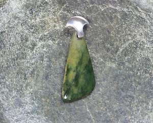 NZ Greenstone Small Sterling Silver Pendant (AE936) Flower Jade Pounamu