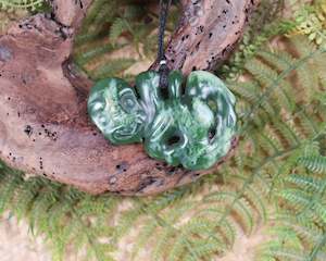 NZ Greenstone Large Hei Tiki Pendant (AK374) Flower Jade Pounamu