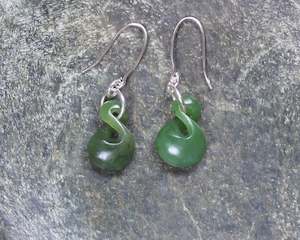 NZ Greenstone Twist Earrings (BA595) Hapopo Pounamu