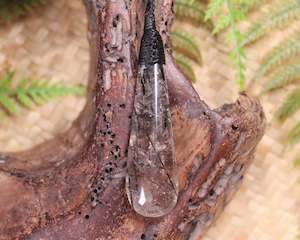 Quartz with Black Tourmaline Medium Roimata Pendant (BA448)