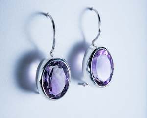 Amethyst Sterling Silver Faceted Earrings (AZ090)