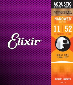 Elixir Nanoweb Phospher Bronze Acoustic Guitar Strings – 11-52