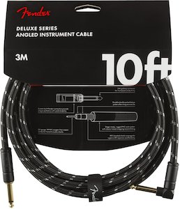 Fender Deluxe Series Black Tweed Instrument Cable – 10ft Straight-Angled