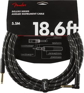 Fender Deluxe Series Black Tweed Instrument Cable – 18.6ft Straight-Angled