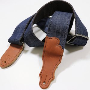 Blue/Cognac Denim Guitar Strap