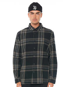 Huffer Mens: Cube Brush Plaid Shirt | Dark Grey