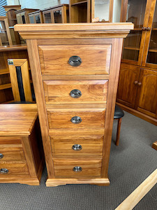 Furniture: Sorenmobler river crossing rimu 5 drawer slim boy The Heart Of Rimu Furniture co