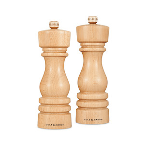 Cole & Mason London Natural Beech Wood Salt & Pepper Mill 18cm Set of 2