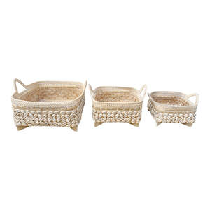 Home Decor: Shell Square basket with handles   - 3 Sizes