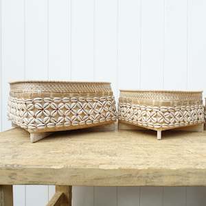 Square Basket With Shells  - 3 Sizes