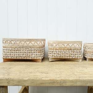 Rectangular Basket With Shells  - 3 Sizes