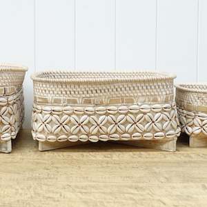 Rectangular Basket With Shells  - 3 Sizes