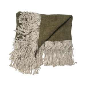 Green Throw with Ivory Tassel