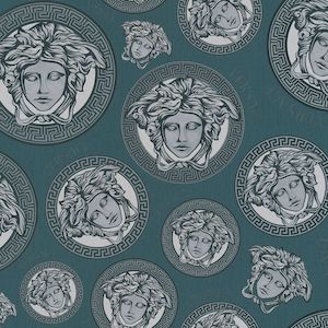 Medusa Plates Metallic Wallpaper (Versace 3 Collection) - Teal