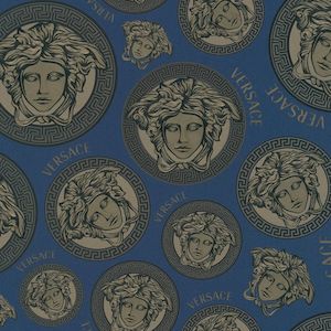 Medusa Plates Metallic Wallpaper (Versace 3 Collection) - Blue