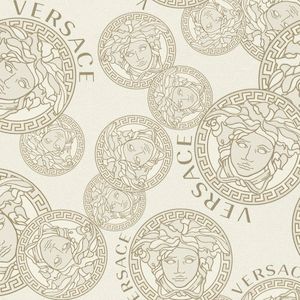 Medusa Plates Metallic Wallpaper (Versace 3 Collection) - White & Gold