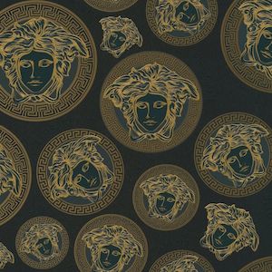 Medusa Plates Metallic Wallpaper (Versace 3 Collection) - Black & Gold