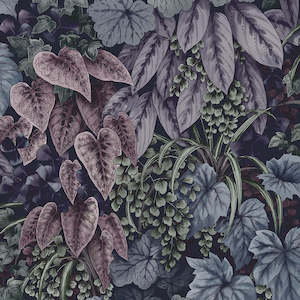 Sample - Cascading Garden - Lush Botanical Wallpaper - Plum