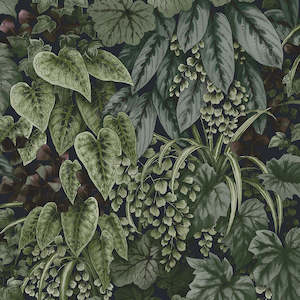 Sample - Cascading Garden - Lush Botanical Wallpaper - Navy