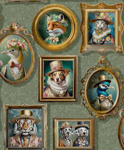 SAMPLE - Regal Beasts - Whimsical Animal Wallpaper - Sage