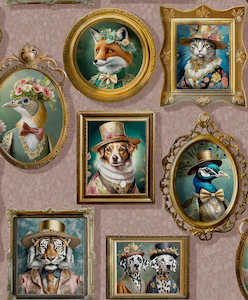 SAMPLE - Regal Beasts - Whimsical Animal Wallpaper - Pink