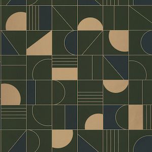 Puzzle Art Deco Wallpaper - Forest Green + Gold