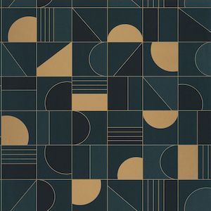 Puzzle Art Deco Wallpaper - Blue + Gold