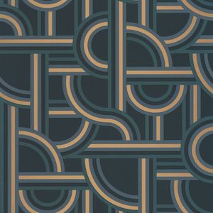 Impass Art Deco Wallpaper - Blue + Gold