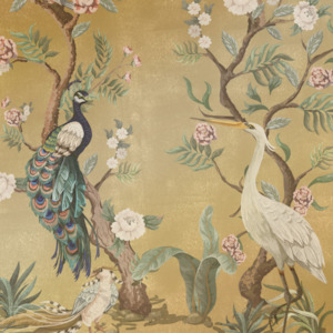 Silver Wallpaper: Hirosaki Chinoiserie - Custom sized wallpaper mural (per/m2) - Gold Metallic