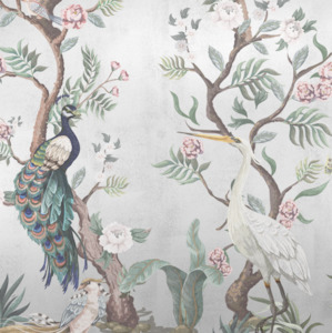 Hirosaki Chinoiserie - Custom sized wallpaper mural (per/m2) - Silver Metallic