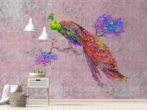 Vivid Peacock - Custom Sized Wallpaper Mural (per m2) - Pink