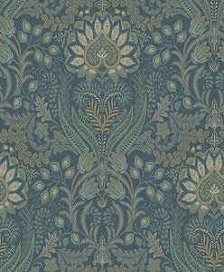 Tahini Damask Bead Wallpaper - Blue