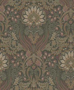 Tahini Damask Bead Wallpaper - Burnt Orange