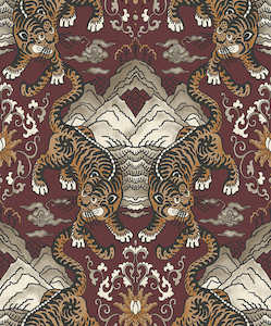 Tora - Chinese Tiger Wallpaper - Maroon