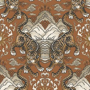 Damask Wallpaper: Tora - Chinese Tiger Wallpaper - Orange