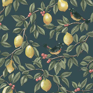 Ponderosa Bird and Lemon Wallpaper - Teal