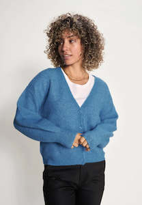 Mos Mosh Thora V-Neck Cardigan - Quiet Harbour Blue