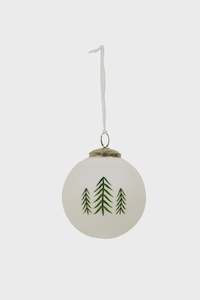 Glass Hanging Ball w/Trees White/Green Large