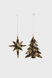 Enamel Hanging Star/ Tree A/2 - Dark Floral