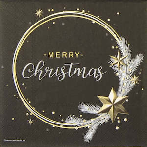 Christmas Luncheon Wishing Ring Napkins- Black - 20 pcs