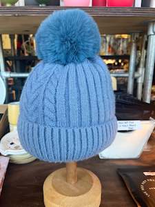 Head Start - Cashmere Blend Beanie - Cornflower Blue Pom Pom