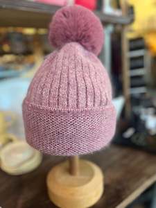 Head Start Cashmere Blend Pom Pom Beanie/Hat - Rose Pink