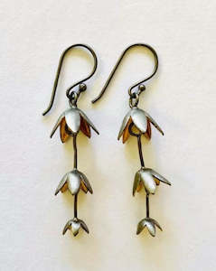 Devise 3 Pce Drop Flower Earrings - Sterling Silver Antique Gold Centre