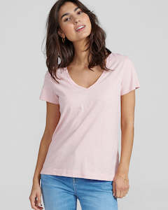 Mos Mosh Arden Organic V Neck SS Tee - Silver Pink