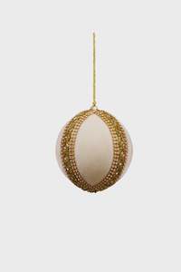 Majestic Hanging Velvet Ball - Cream w/Diamante Rows