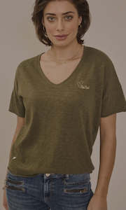 Mos Mosh Glory V Neck Tee Sage Green